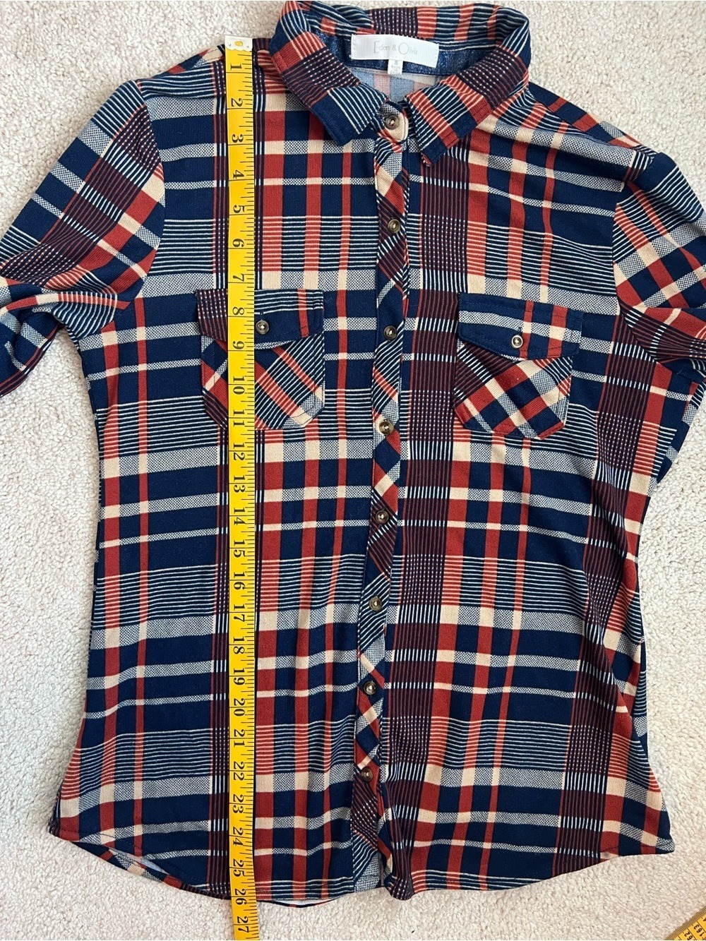 Eden & Olivia Plaid Button-Up in Navy, Orange & Cream | Game Day | Fall - Picture 5 of 6
